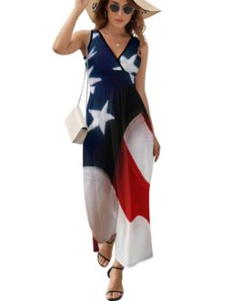 American Flag Flying Sleeveless Maxi Dresses