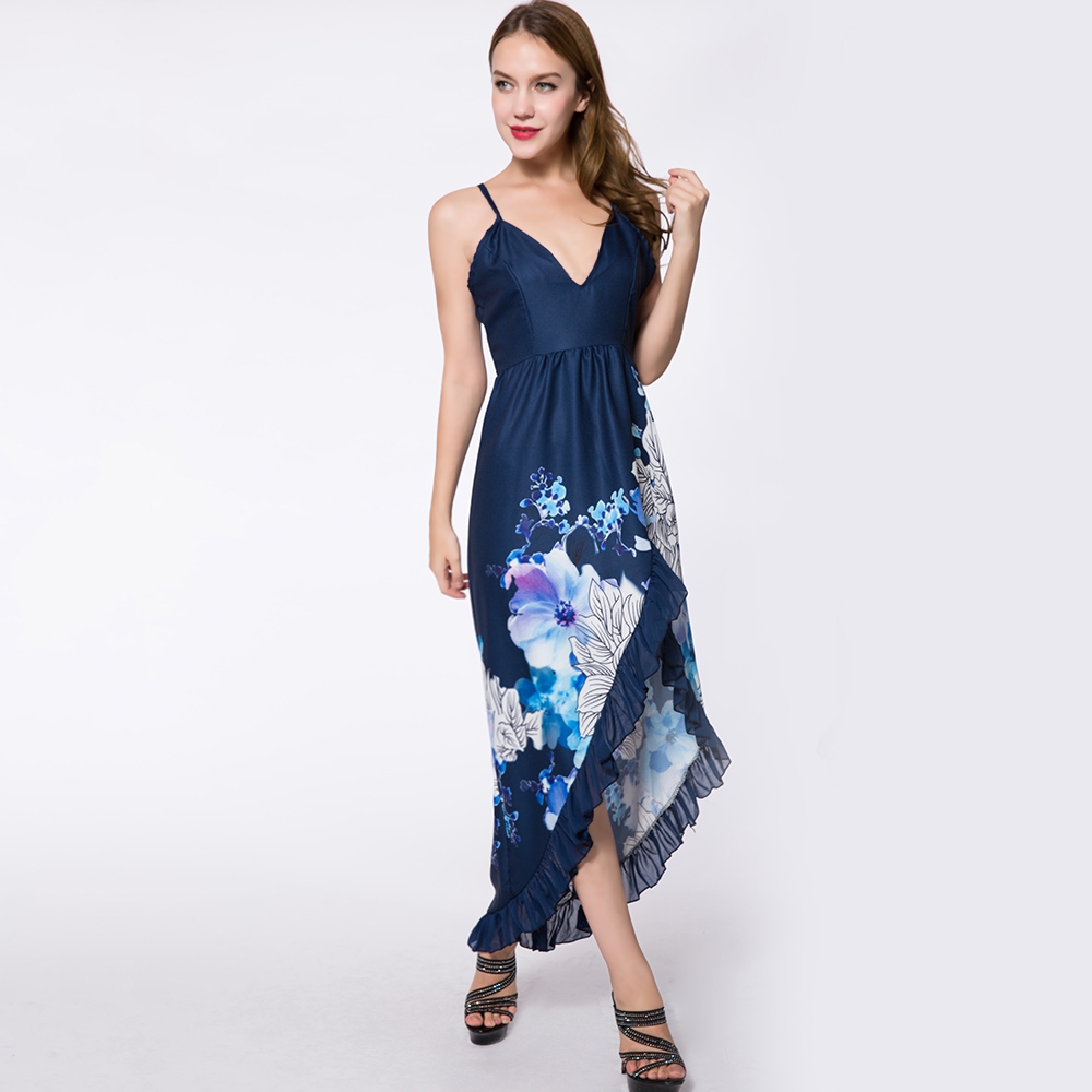 Floral Print High-Low Mullet Dress With Straps for Women - Power Day Sale