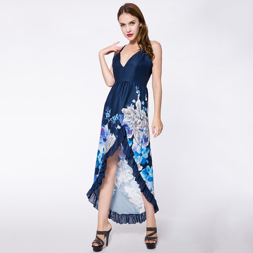 Floral Print High-Low Mullet Dress With Straps for Women - Power Day Sale