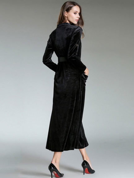 Black Shirt Dresses V Neck Long Sleeve Maxi Dress For Women - Power Day ...