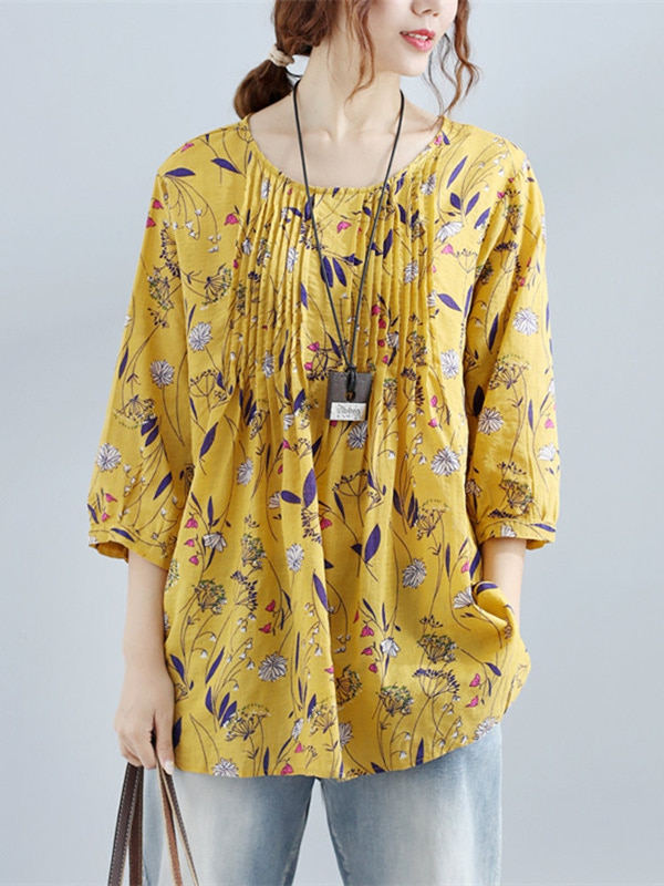 Floral Sleeve Vintage Blouses - Power Day Sale