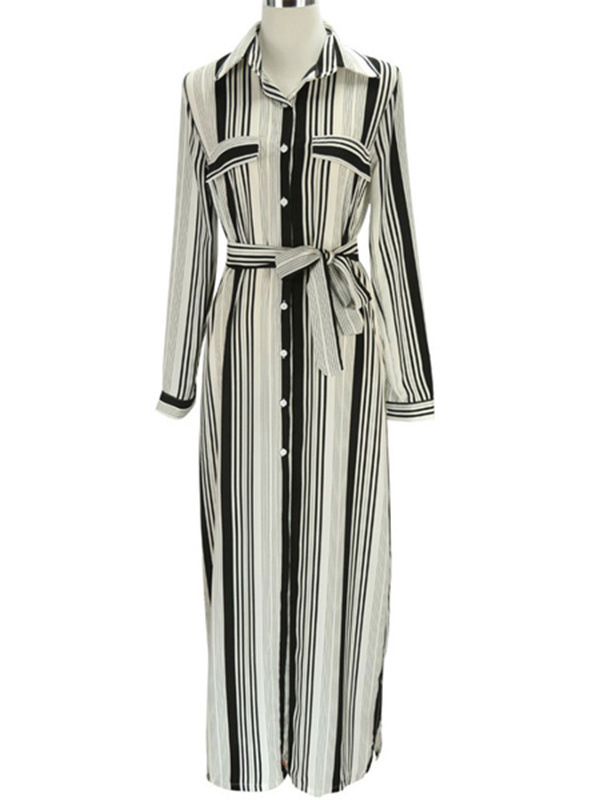 Long Shirt Dress With Mono Striped - Power Day Sale
