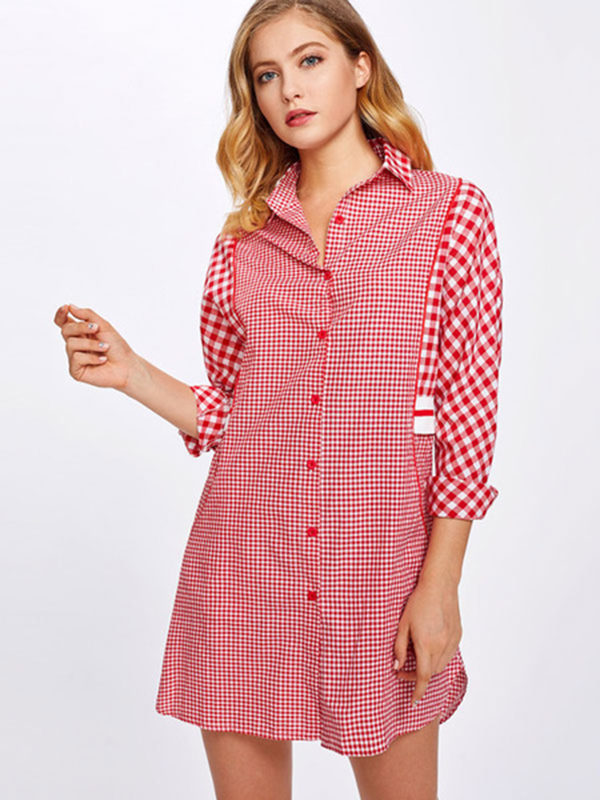 womens red button up shirt