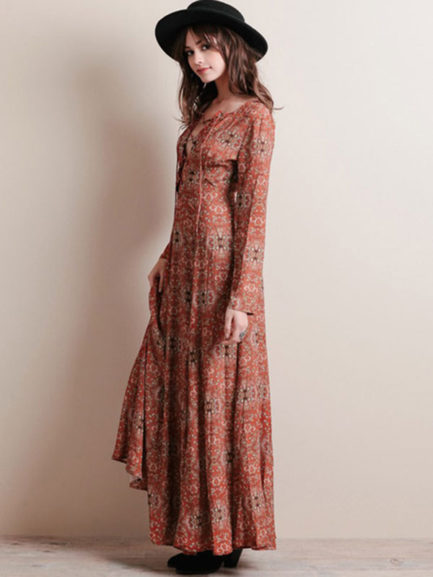 Floral Print Chiffon Maxi Dress Long Sleeve Plus Size Cross Front ...