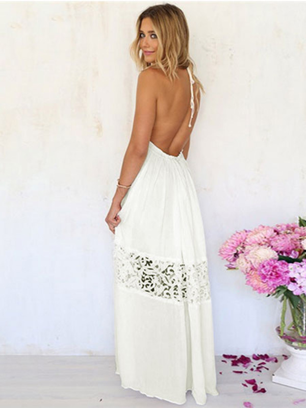 White Summer Dress Split Women’s Backless Maxi Dress - Power Day Sale