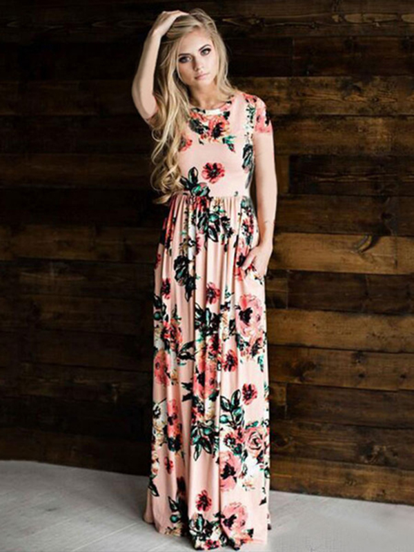 Long Floral Dresses With Short Sleeves ...