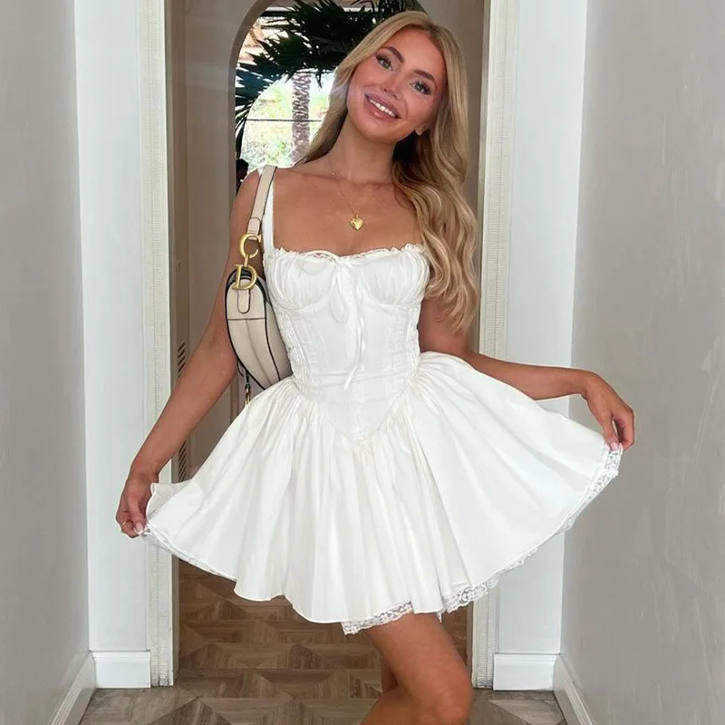 Square Neck Corset Fit and Flare Dresses Fairy Cottage core Short Dress - Image 4