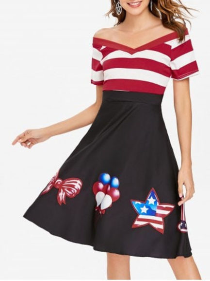 Vintage High Waisted Stripe Dresses - Power Day Sale