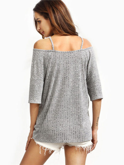 Off The Shoulder Cross Front Half Sleeve T Shirt - Power Day Sale