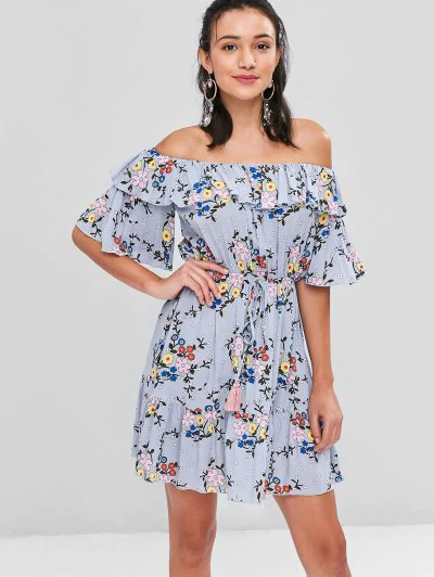 Ruffles Floral Off The Shoulder Dress - Power Day Sale