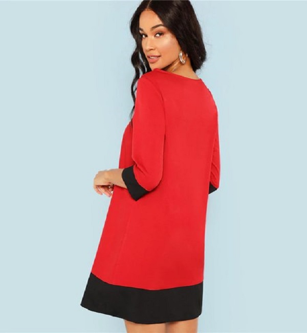 Red Contrast Trim Tunic Dress - Power Day Sale