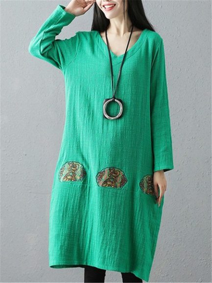 Lantern Embroidery Loose Dress - Power Day Sale