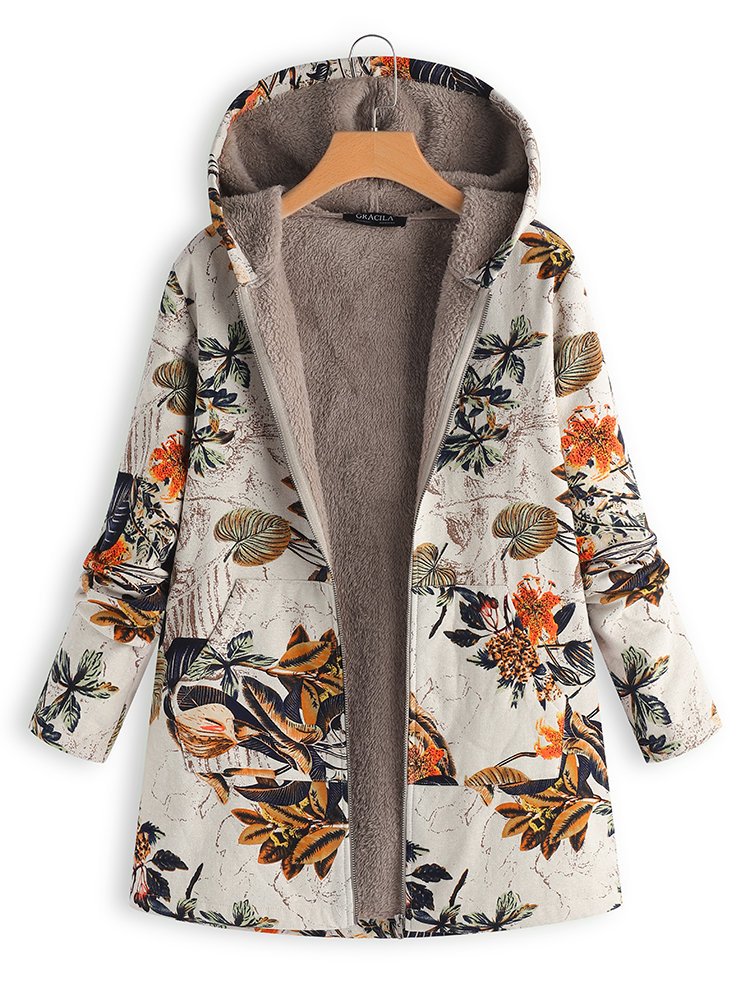 Leaves Floral Hooded Coats - Power Day Sale