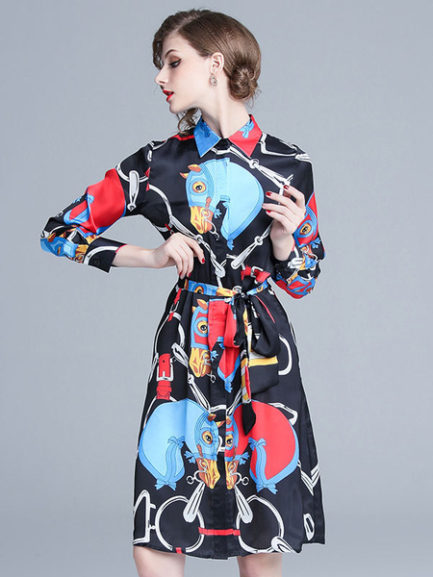 long sleeve printed midi dress