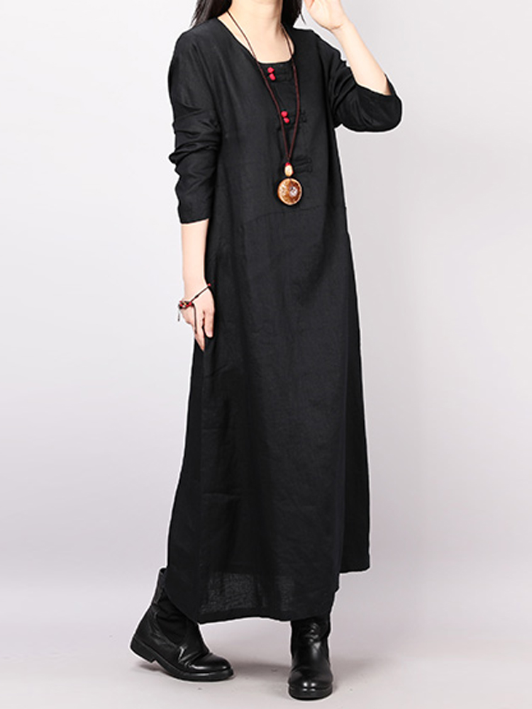 Loose Solid Color Long Sleeve Dress - Power Day Sale