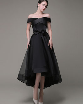 Prom Dress Asymmetrical A Line Organza Sash Bow A Line Evening Dress