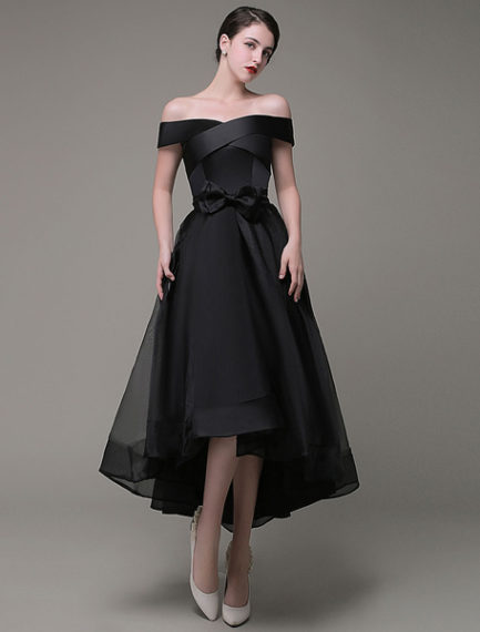 Prom Dress Asymmetrical A Line Organza Sash Bow A Line Evening Dress ...