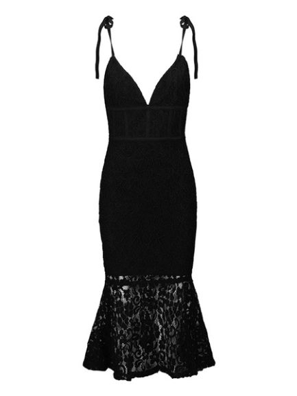 Sexy Party Dress Black Lace Birthday Dress Sheer Fishtail Slip Dress ...