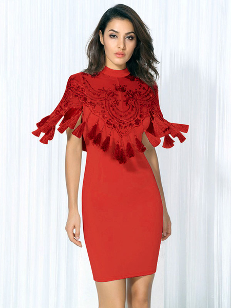 red sequin tassel dress