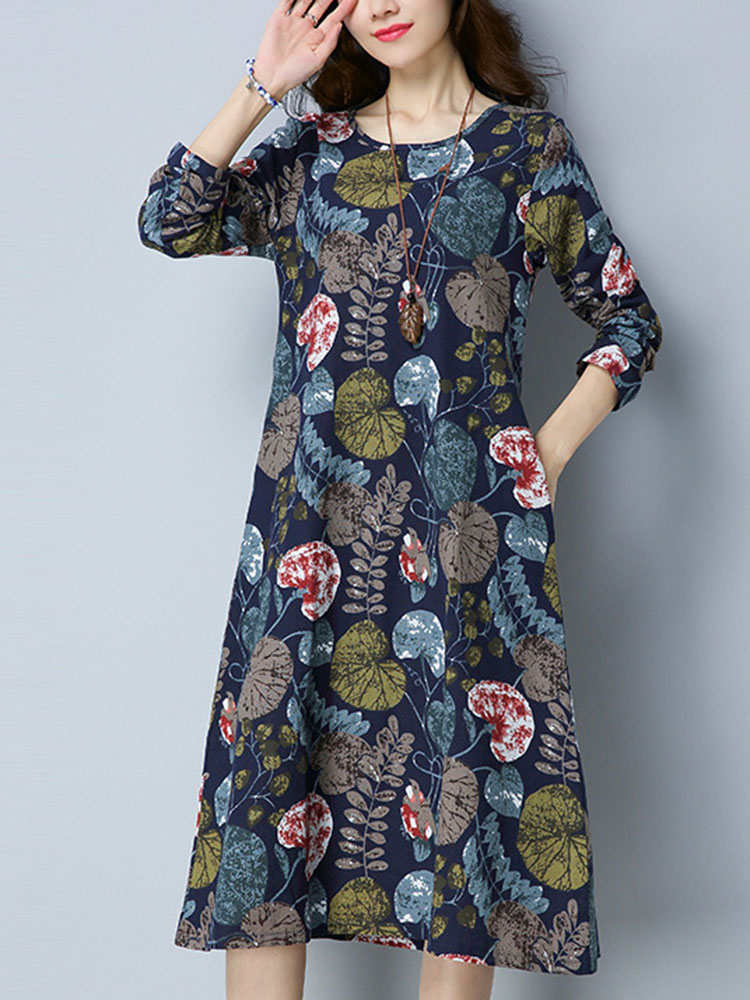 Women Ethnic Style Printing Loose Dress 3