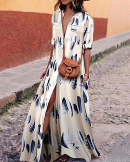 Women Party Evening V Neck Short Sleeve Floral Printed Long Maxi Dress