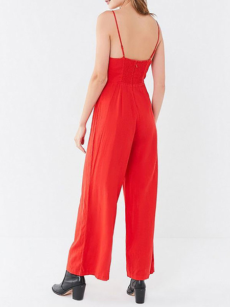 Women Red Buttons Jumpsuit - Power Day Sale