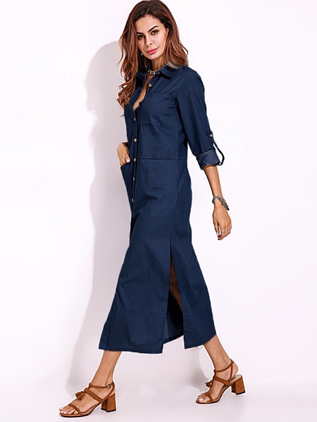 split denim maxi shirt dress - Power Day Sale