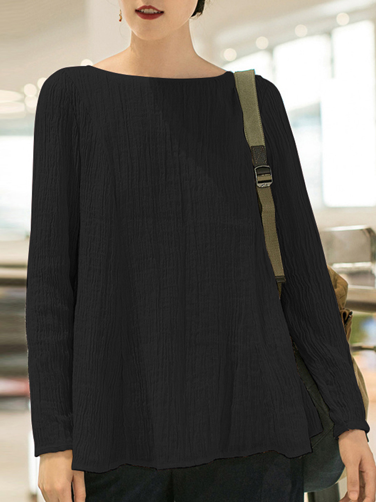 Crew Neck Long Sleeve Solid Blouse6