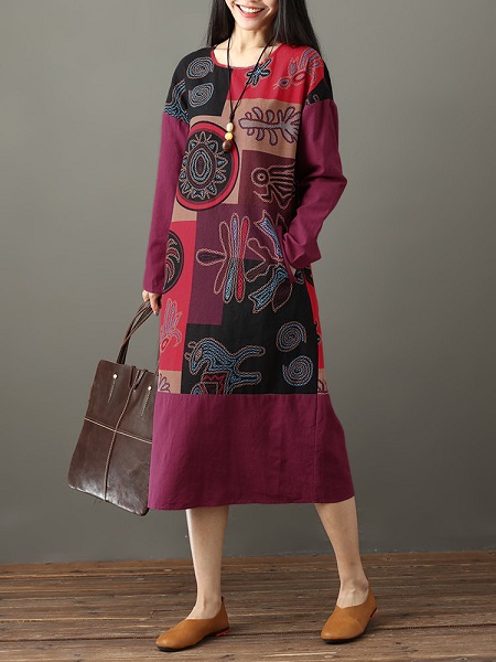 Folk Style Print Patchwork Dresses - Power Day Sale