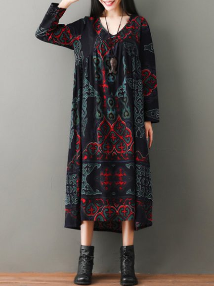 Folk Style Print Vintage Dresses - Power Day Sale