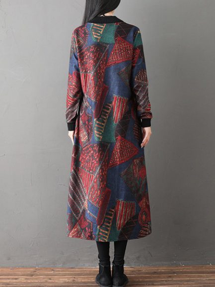 Geometric Print Patchwork Vintage Dress - Power Day Sale