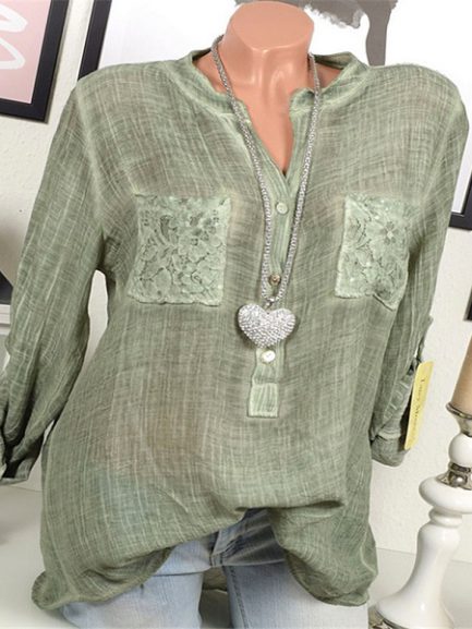 Lace Patchwork Long Sleeve Blouse - Power Day Sale