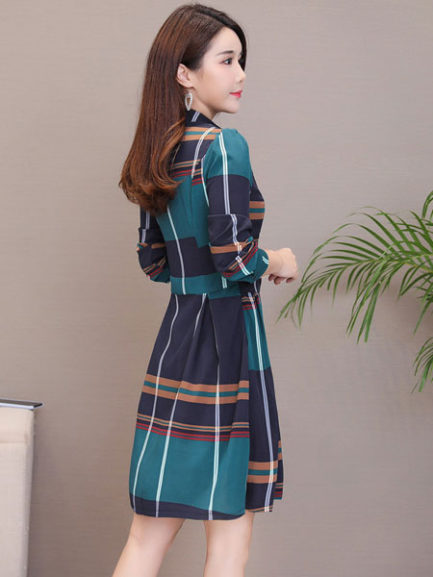 Plaid Shirt Dress Turndown Collar Buttons Skater Dress - Power Day Sale