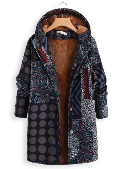 Polka Dot Thick Hooded Long Coat - Power Day Sale