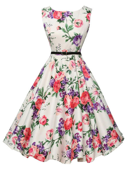 Printed Flower Vintage Dress - Power Day Sale