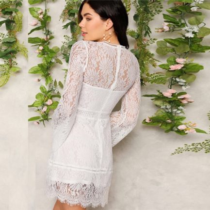 Romantic White Floral Lace Overlay Spring Dresses - Power Day Sale