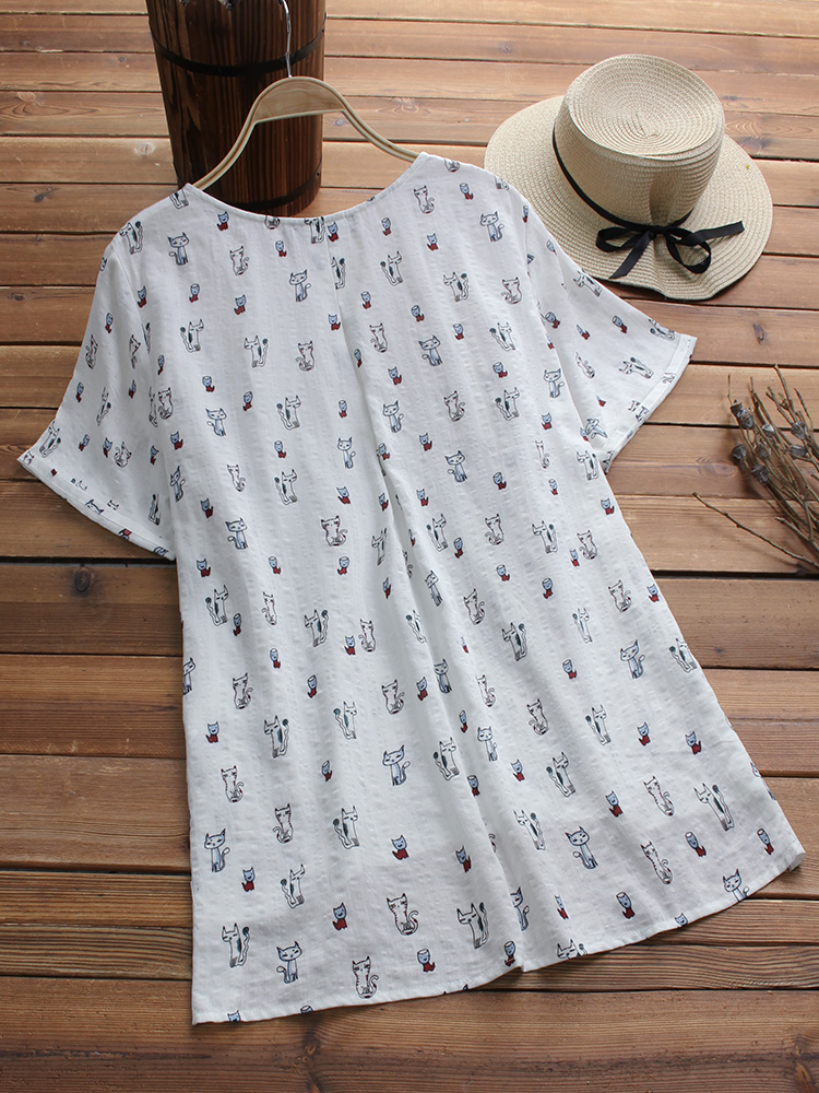 Short Sleeve Cat Print T shirts3
