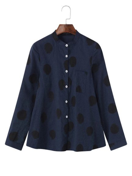 Stand Collar Long Sleeve Blouse - Power Day Sale