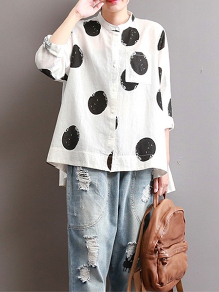 Stand Collar Long Sleeve Blouse - Power Day Sale