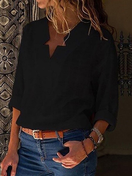 V Neck Casual Loose Blouse - Power Day Sale
