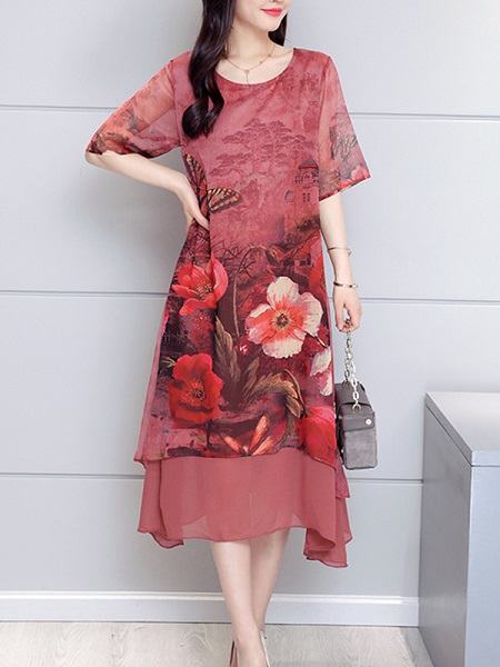 Vintage Double Layered Loose Floral Dress - Power Day Sale