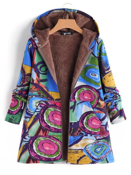 Vintage Print Hooded Coats - Power Day Sale