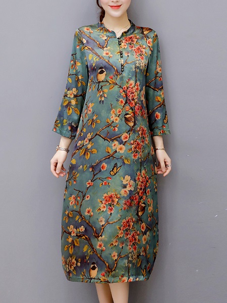 Vintage Women Floral Printed Midi Dress - Power Day Sale