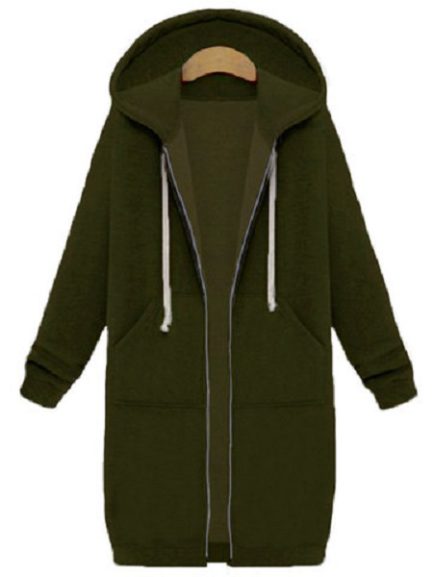 Zipper Long Sleeve Hooded Coat - Power Day Sale