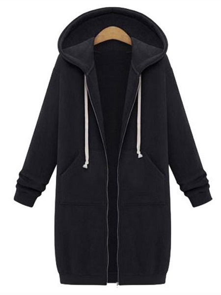 Zipper Long Sleeve Hooded Coat - Power Day Sale