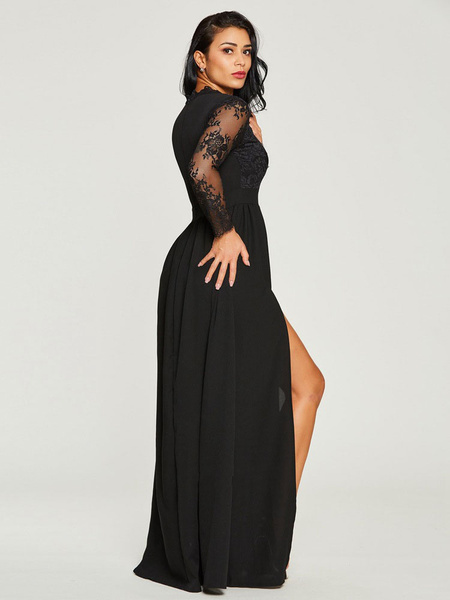 maxi black dress long sleeves