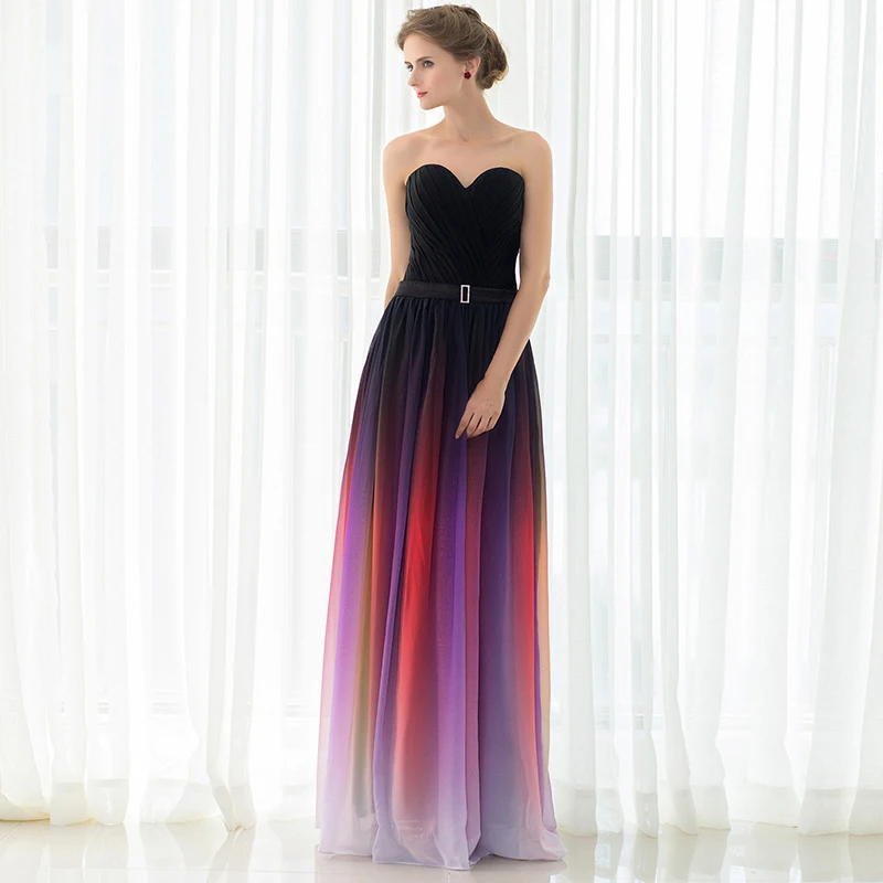 Elegant Colorful Long A Line Chiffon Floor Length Formal Evening Party Gown