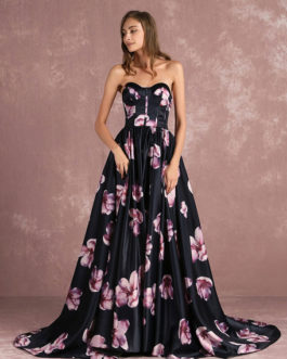 Floral Sweatheart Strapless Long Prom Dress