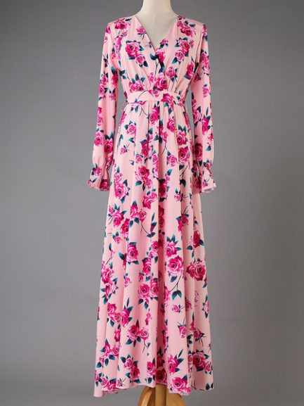pink full sleeve maxi dress