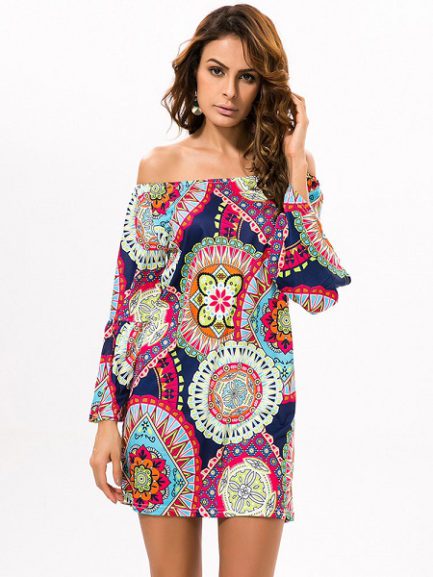 Off-shoulder Print Mini Dress - Power Day Sale